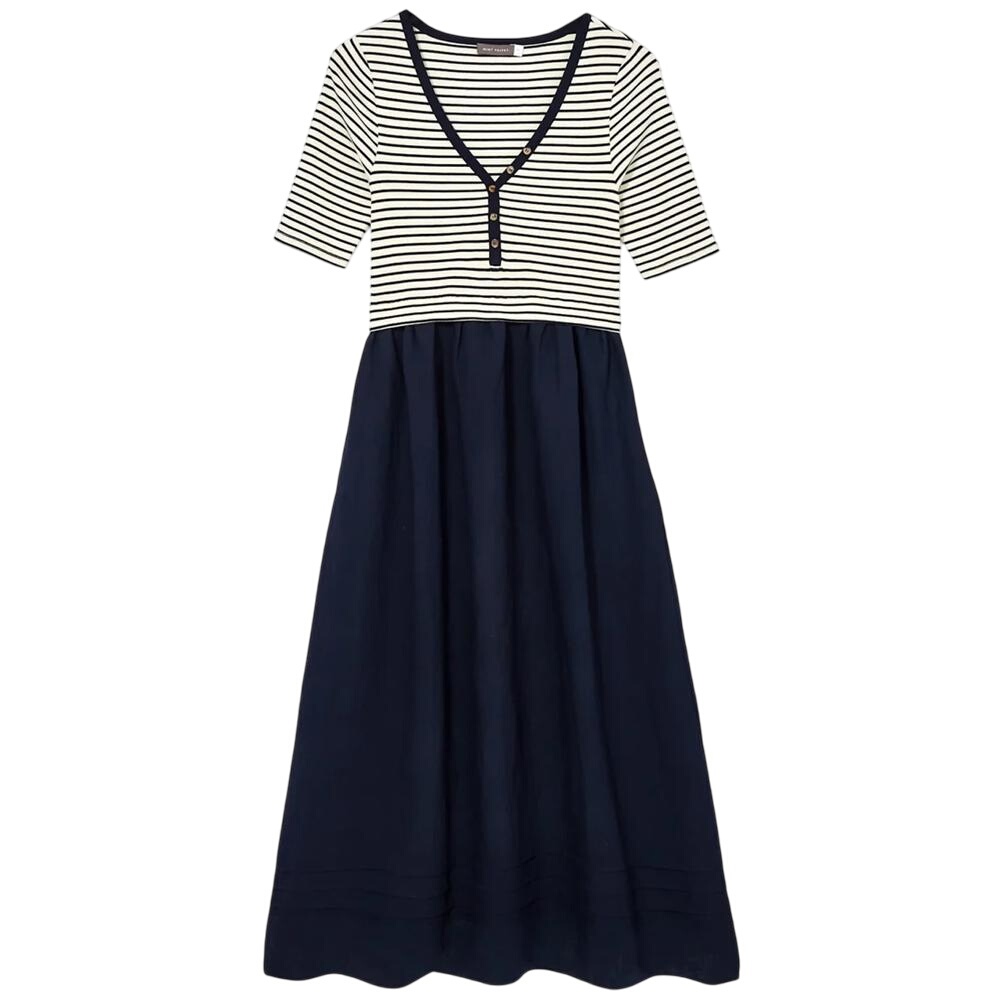 Mint Velvet Navy Striped Woven Mix Midi Dress